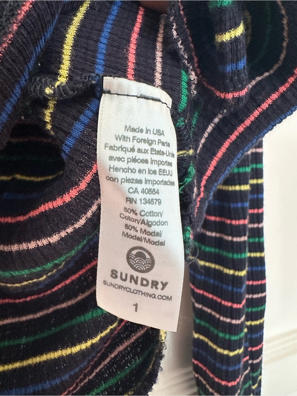 Sundry Rainbow Stripe Henley Top — Size 1 (XS/S - Picture 3 of 5